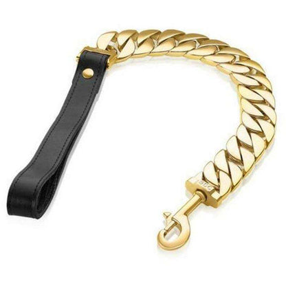 Kilo Cuban Link 14K gold dog leash for luxury large dogs, handmade marine-grade steel chain