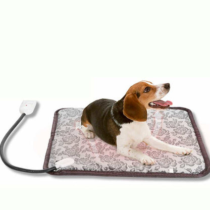Thermal heating waterproof bed pad for pets with adjustable, portable and machine washable brown cotton mat