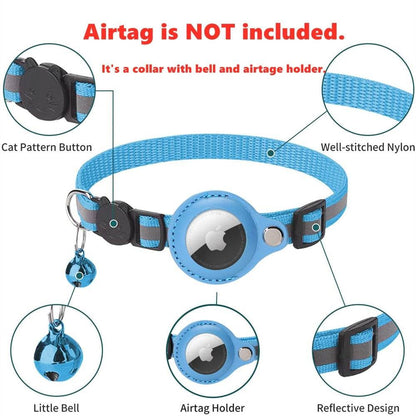 Reflective Airtag case collar for cats and dogs with nighttime visibility and adjustable fit