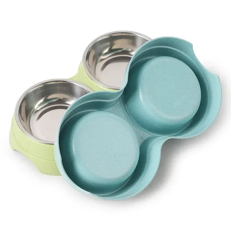 Double Pet Bowls Dog Food Water Feeder