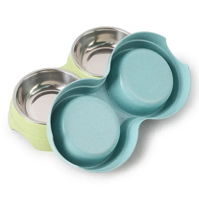 Double Pet Bowls Dog Food Water Feeder