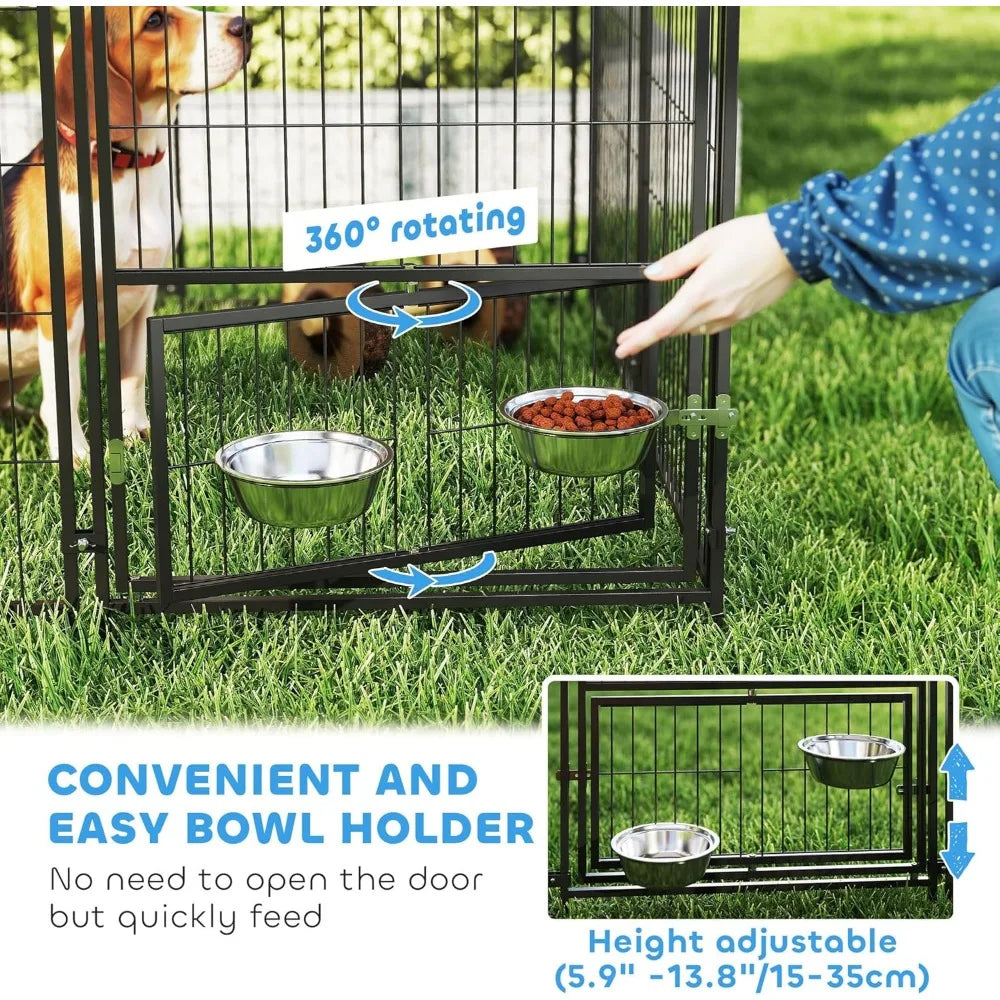 Durable Pet Enclosure with Adjustable Bowls
