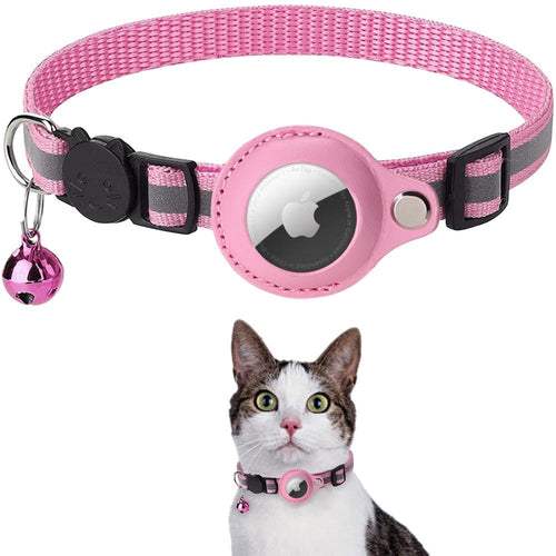 Reflective Airtag Case Collar for cats and dogs with adjustable, durable, and visible nighttime design