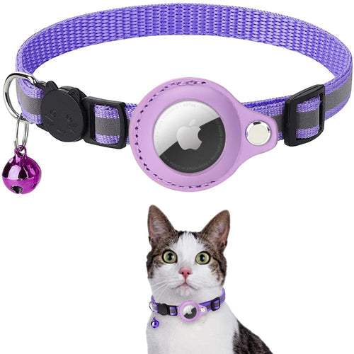 Reflective Airtag Case Collar for cats and dogs with adjustable, durable, and reflective design for nighttime visibility and built-in Airtag protection.