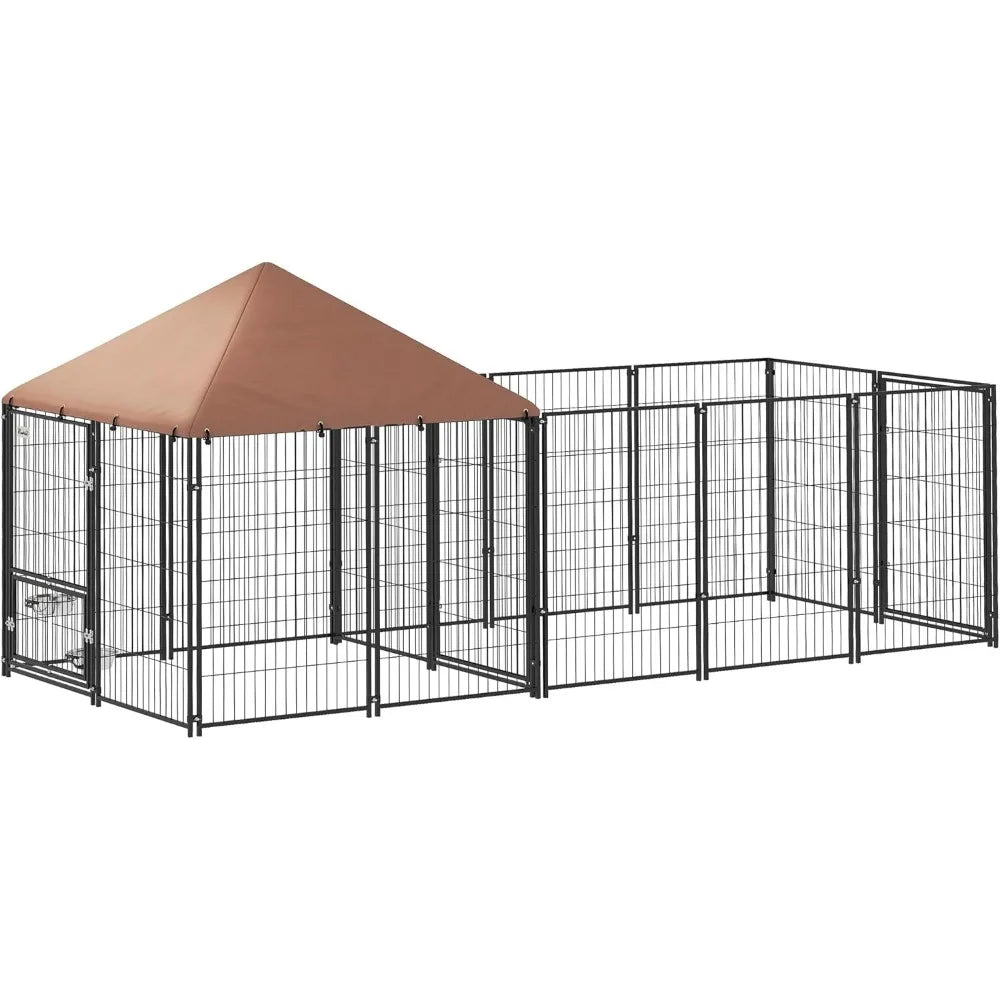 Durable Pet Enclosure with Adjustable Bowls