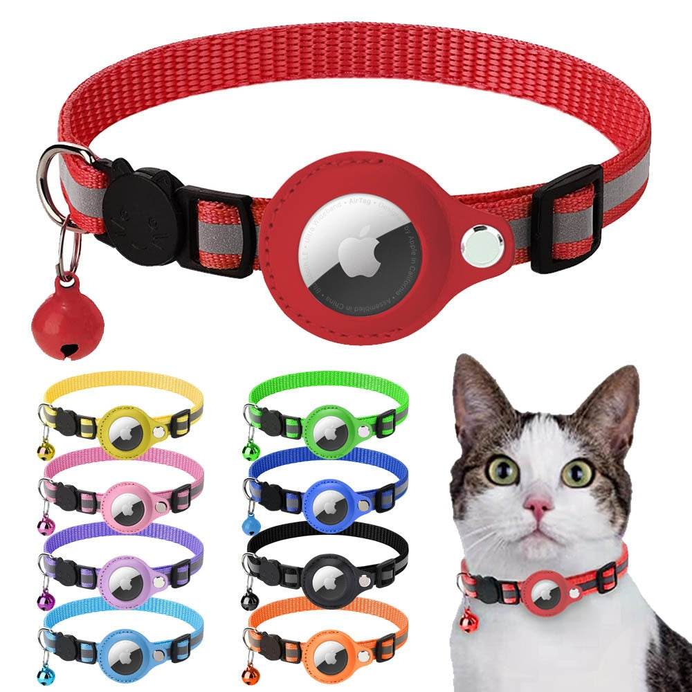 Reflective Airtag case collar for cats and dogs with nighttime visibility and durable nylon material