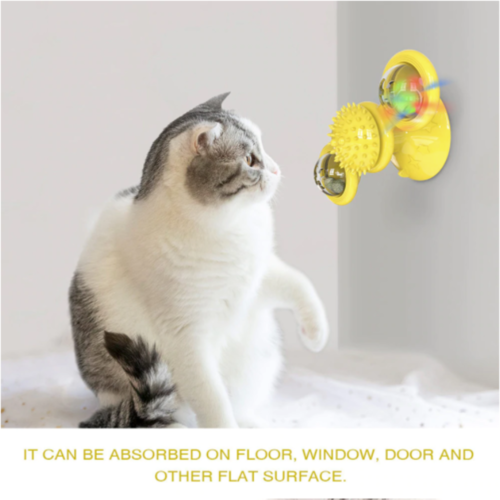 Cats playing with colorful whirling LED balls cat toy with suction cup base