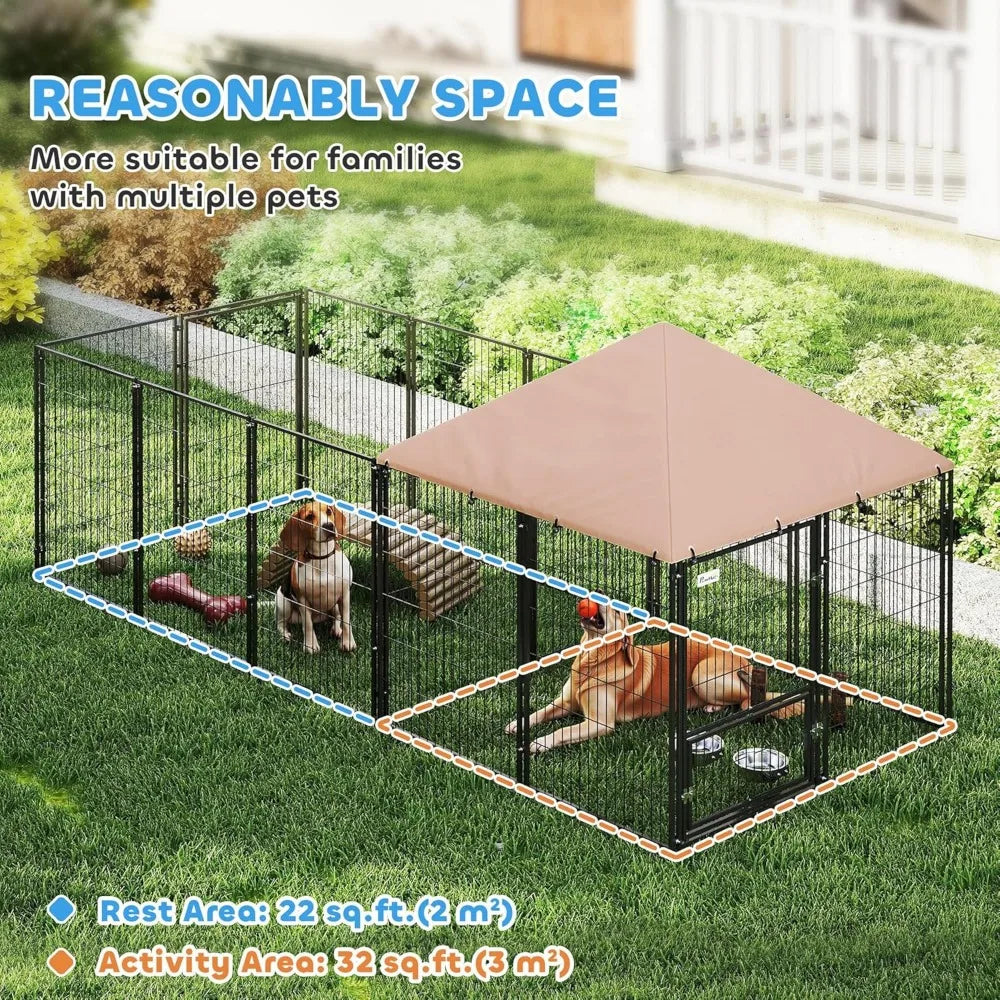 Durable Pet Enclosure with Adjustable Bowls