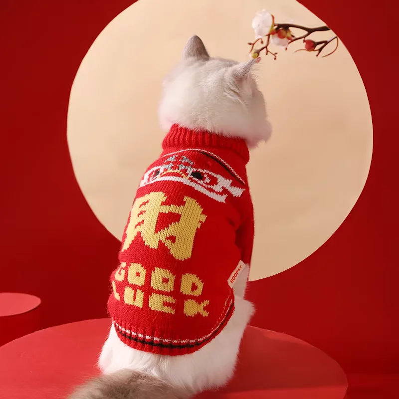 HOOPET Cat Clothes New Year Sweater