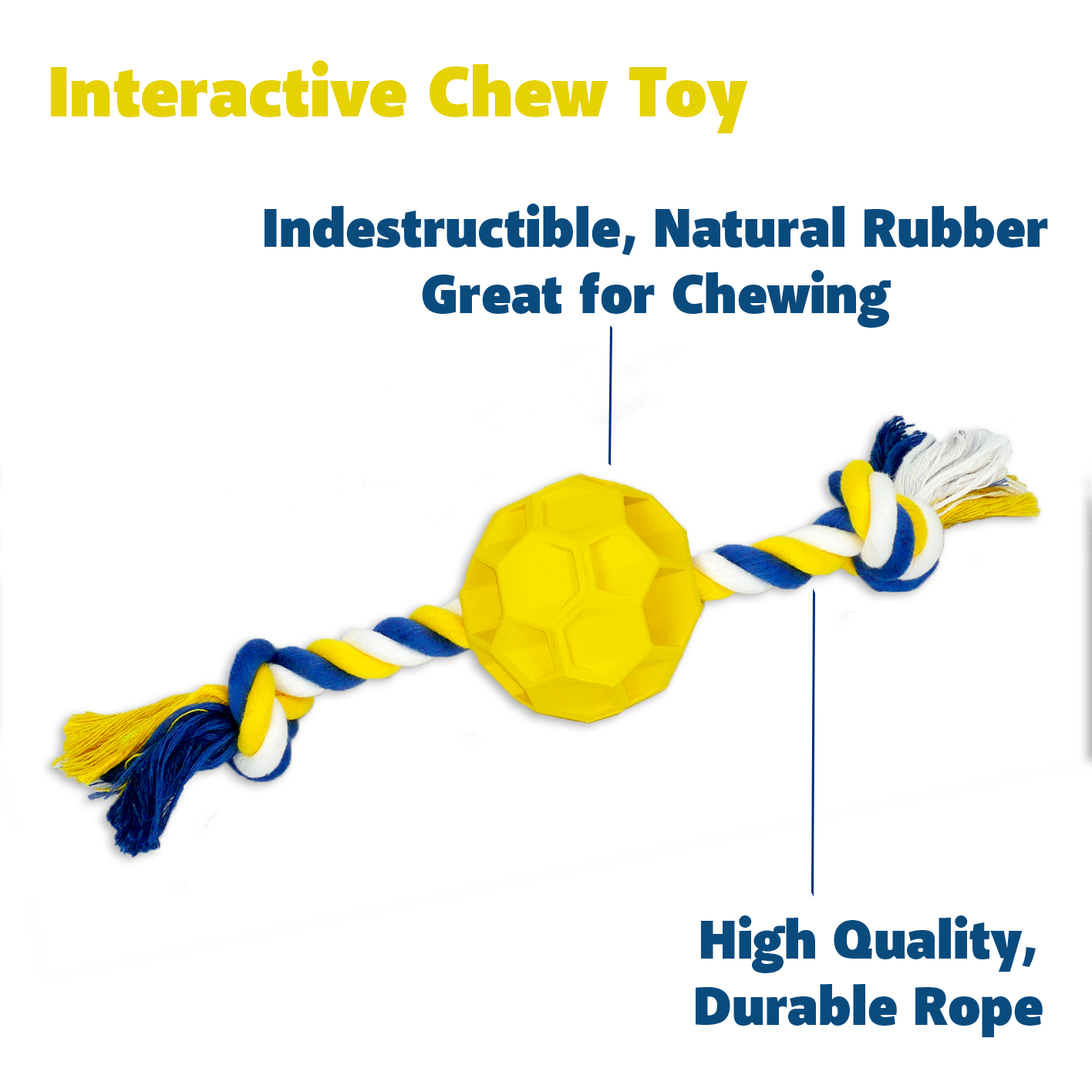 Durable rubber soccer ball chew toy with tug rope for active dogs and aggressive chewers