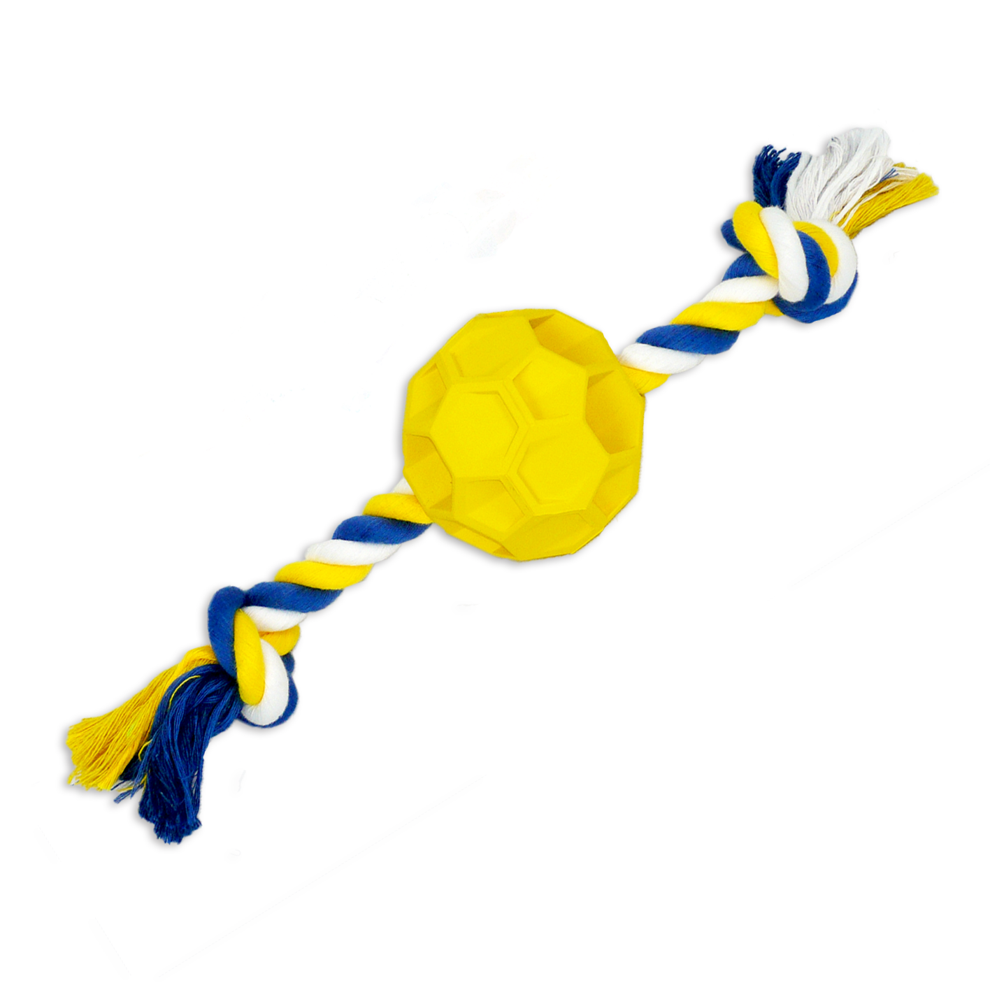 Durable rubber soccer ball chew toy with rope for active dogs