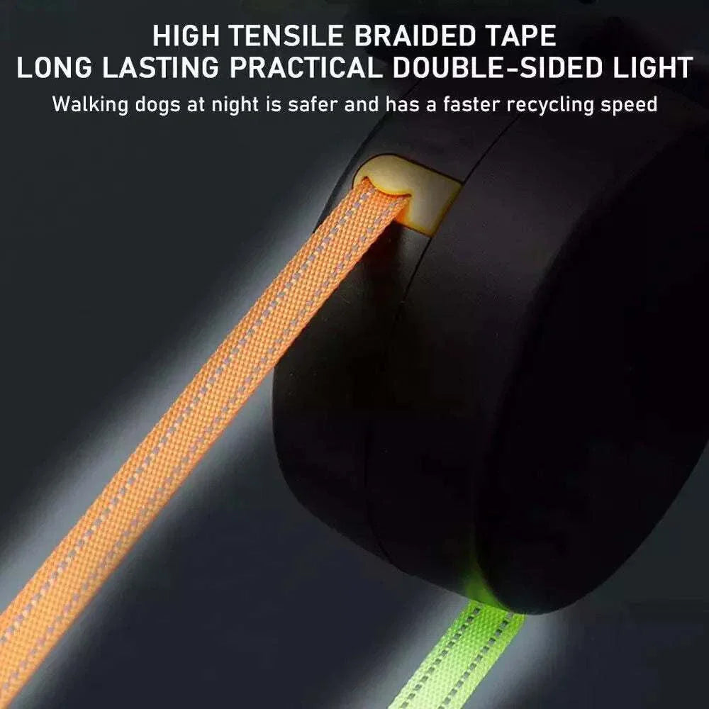 Dual pet leash retractable 360 swivel reflective double dog walking lead with ergonomic handle and built-in night light