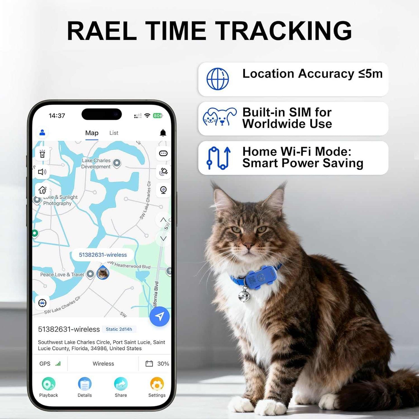 Dog GPS Tracker Real Time, Anti-Lost Pet Tracker With Geofence, Flash Light And Sound Alarm, Unlimited Distance Tracking, Fits Most Pet Collars, Subscription Required