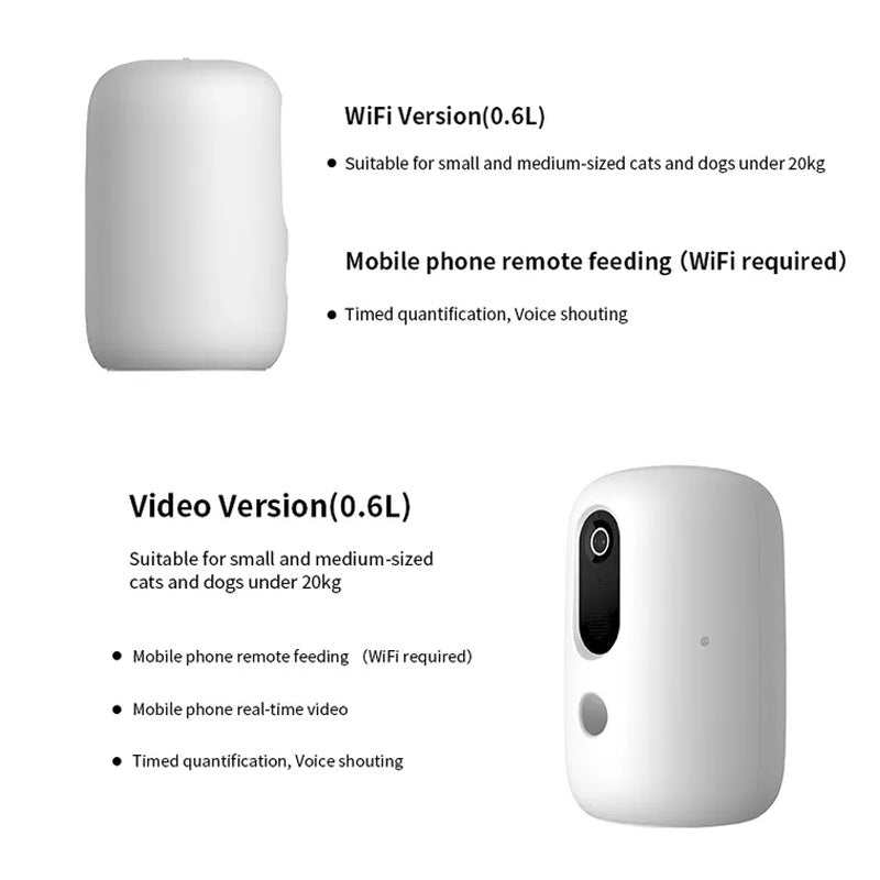 White intelligent pet automatic feeder for dogs and cats with multi-standard specifications and charging accessories