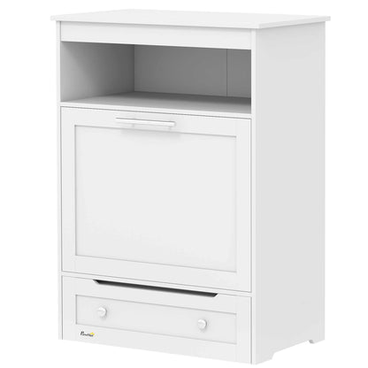 Pet Feeder Station Storage Cabinet, Dog Food Storage Container with Dog Raised Bowls, Watering Supplies, White