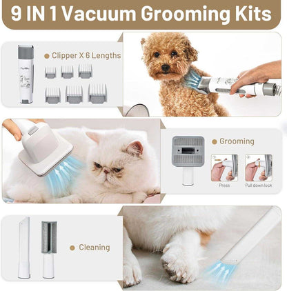 Dog grooming kit with low noise vacuum cleaner and versatile grooming tools for pet hair removal and styling