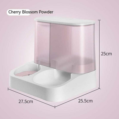 Pet Visual Automatic Pet Feeder in gray, pink, and blue for cats with automatic feeding tableware