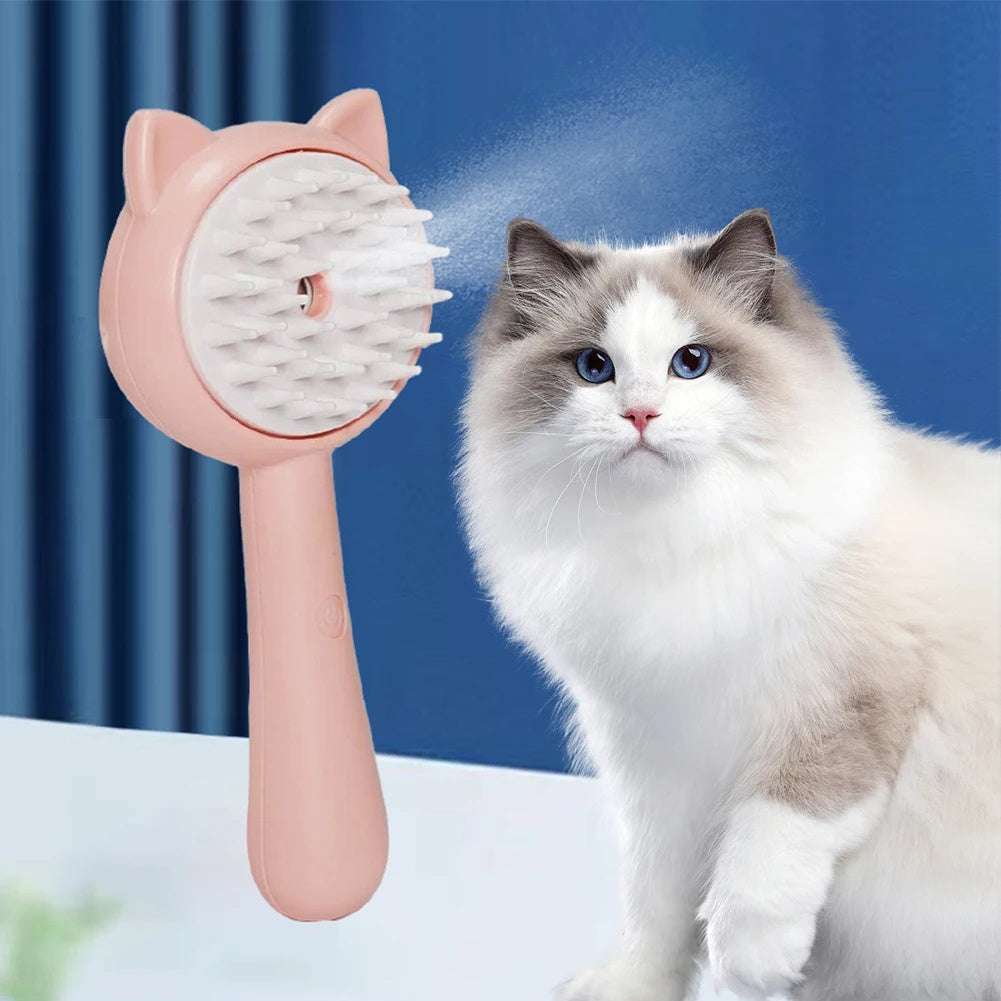 Multifunctional hair cleaning brush with mist for efficient cat grooming and shedding reduction