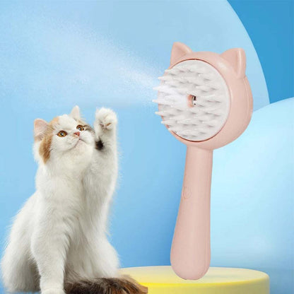 Yellow ergonomic hair cleaning brush with steam technology for cat grooming and shedding reduction