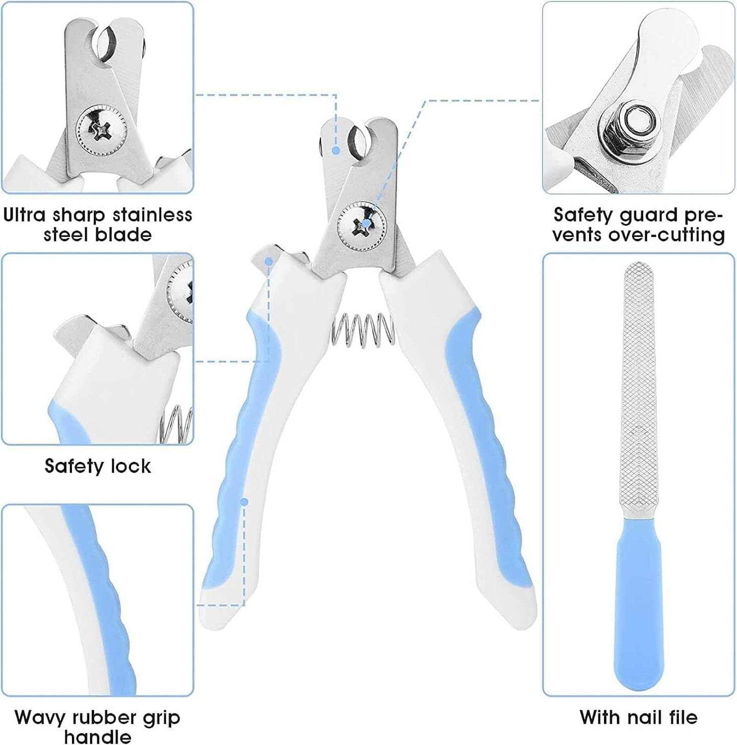 7pcs pet grooming kit with self-cleaning brush, nail clipper, flea comb, shampoo bath brush, and finger toothbrush