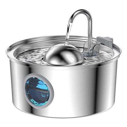 Large stainless steel pet water dispenser for dogs and cats with round runway design