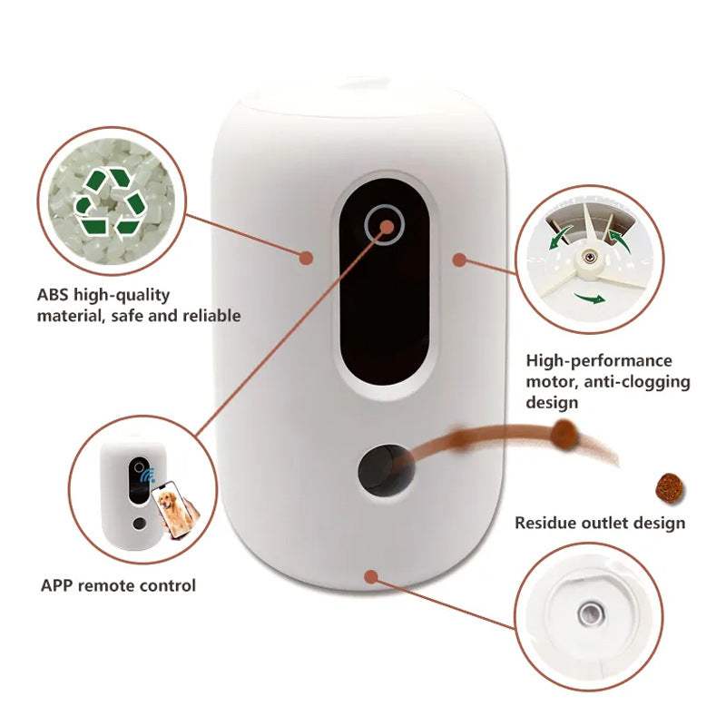 White Intelligent Pet Automatic Feeder for dogs and cats with multiple standards and charger included