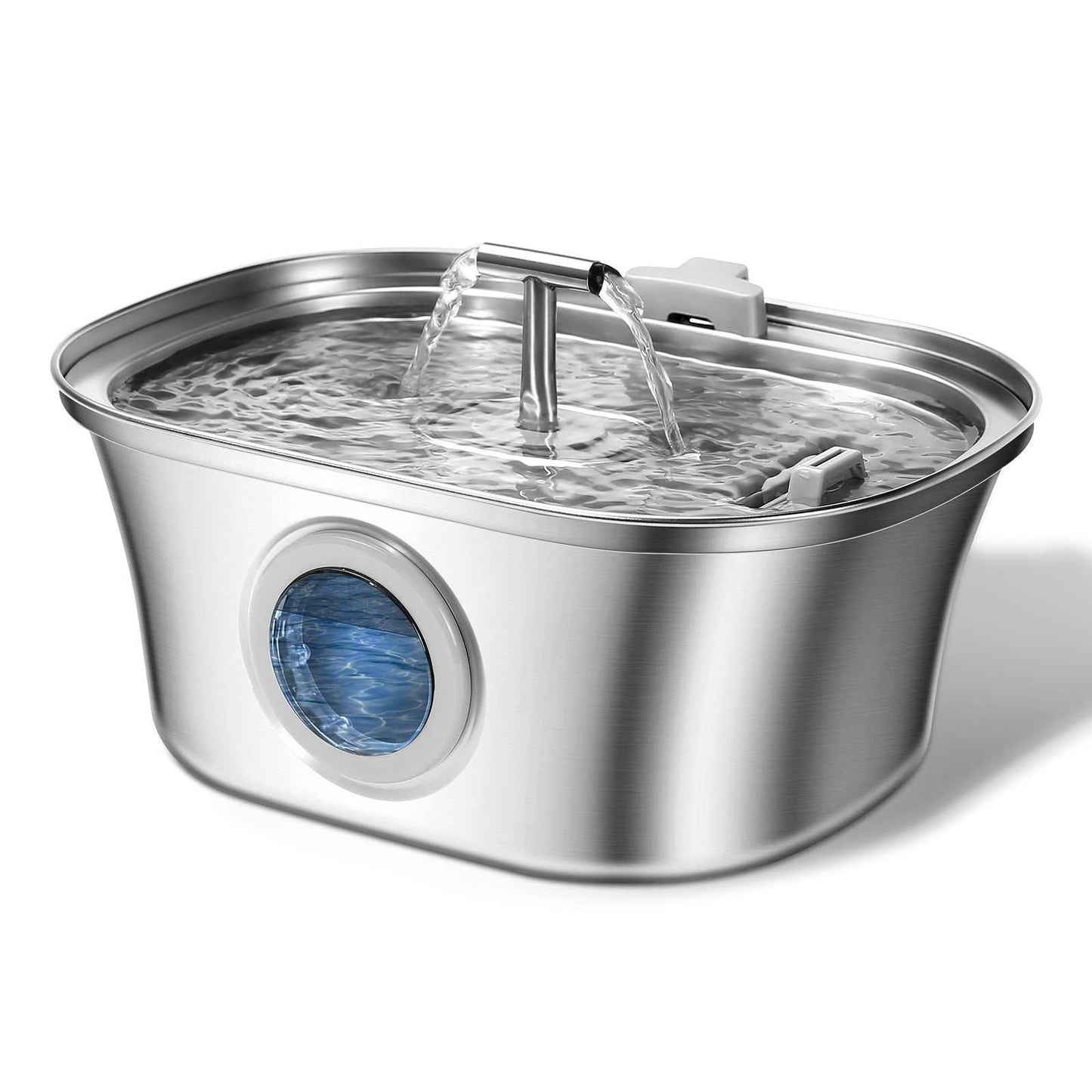 Large stainless steel pet water dispenser for dogs and cats with round runway design and high capacity