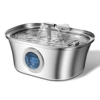 Large stainless steel pet water dispenser for dogs and cats with round runway design and high capacity