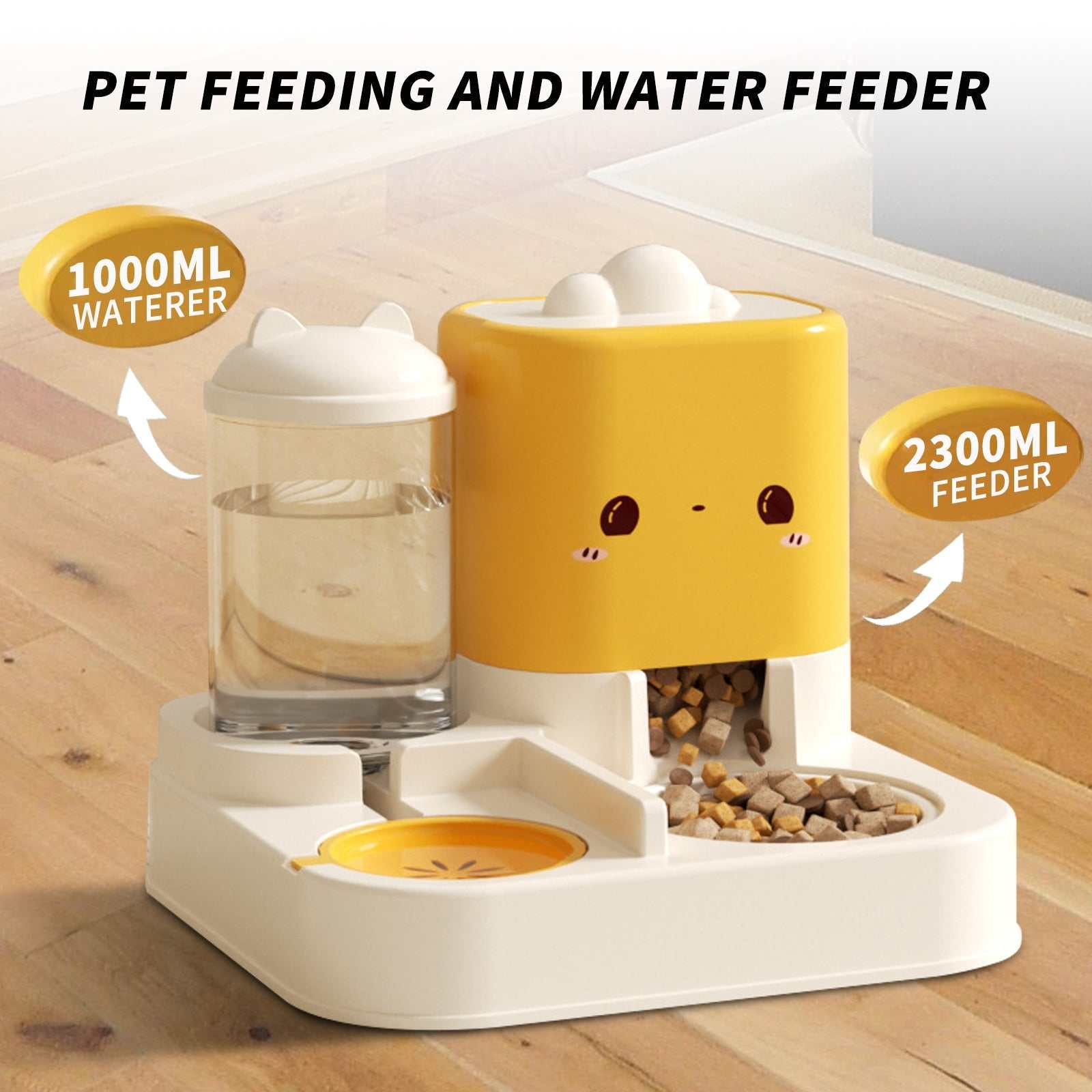 Cartoon cloud cat ear shaped pet feeder and water bowl for cats and dogs, ideal for home and travel.