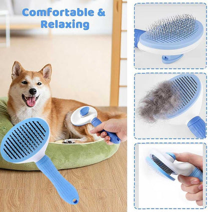 7pcs pet grooming kit with self-cleaning brush, nail clipper, flea comb, bath brush, and finger toothbrush