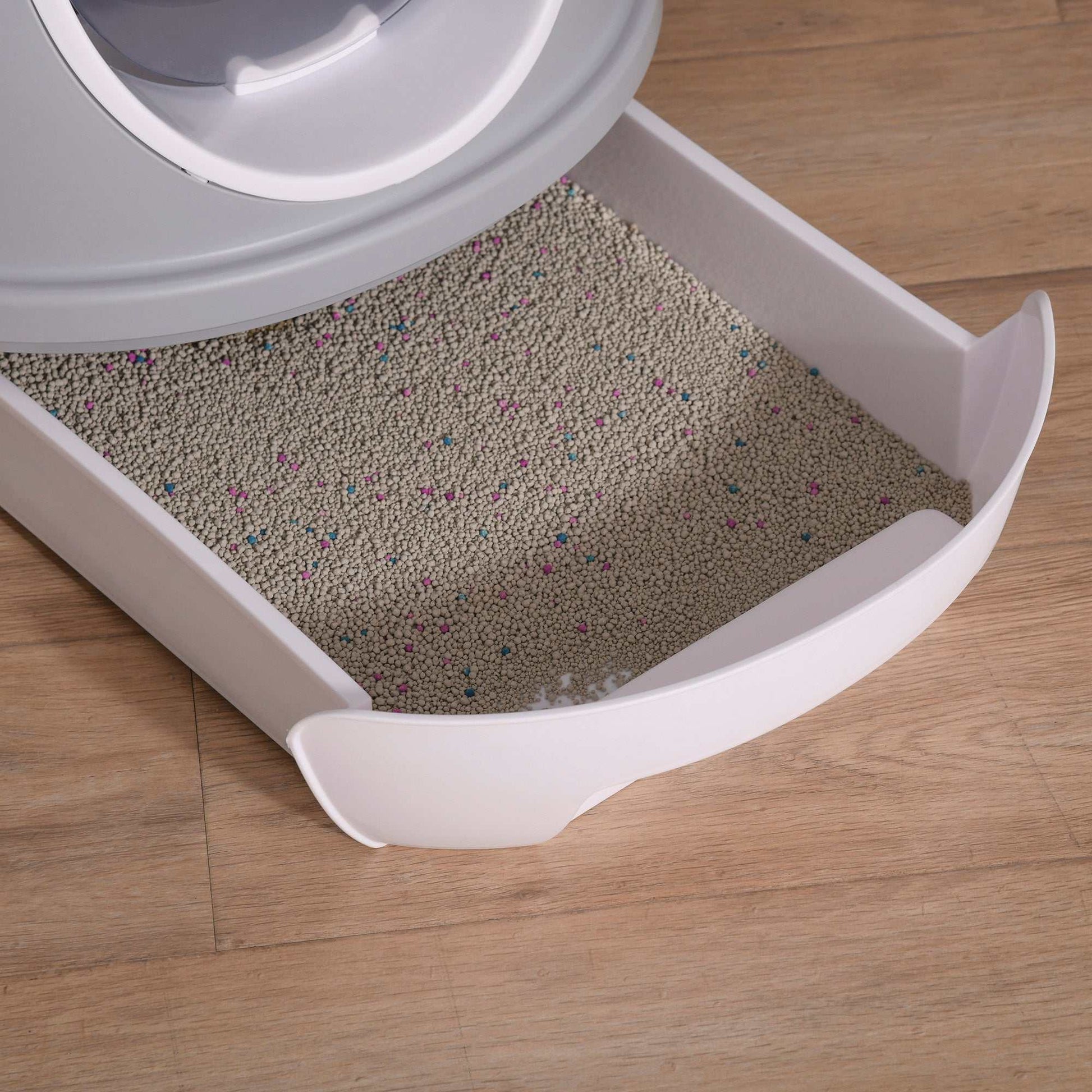 Modern cat litter box with lid and skylight, easy-clean removable tray and scoop