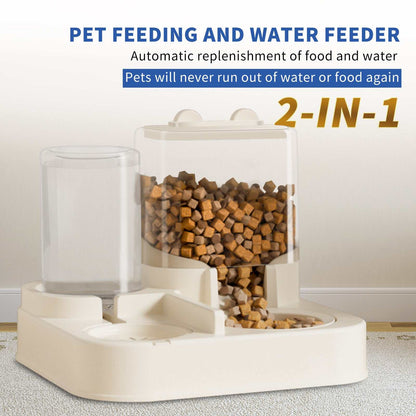 Transparent pet feeding and drinking dispenser with automatic refilling for worry-free pet care
