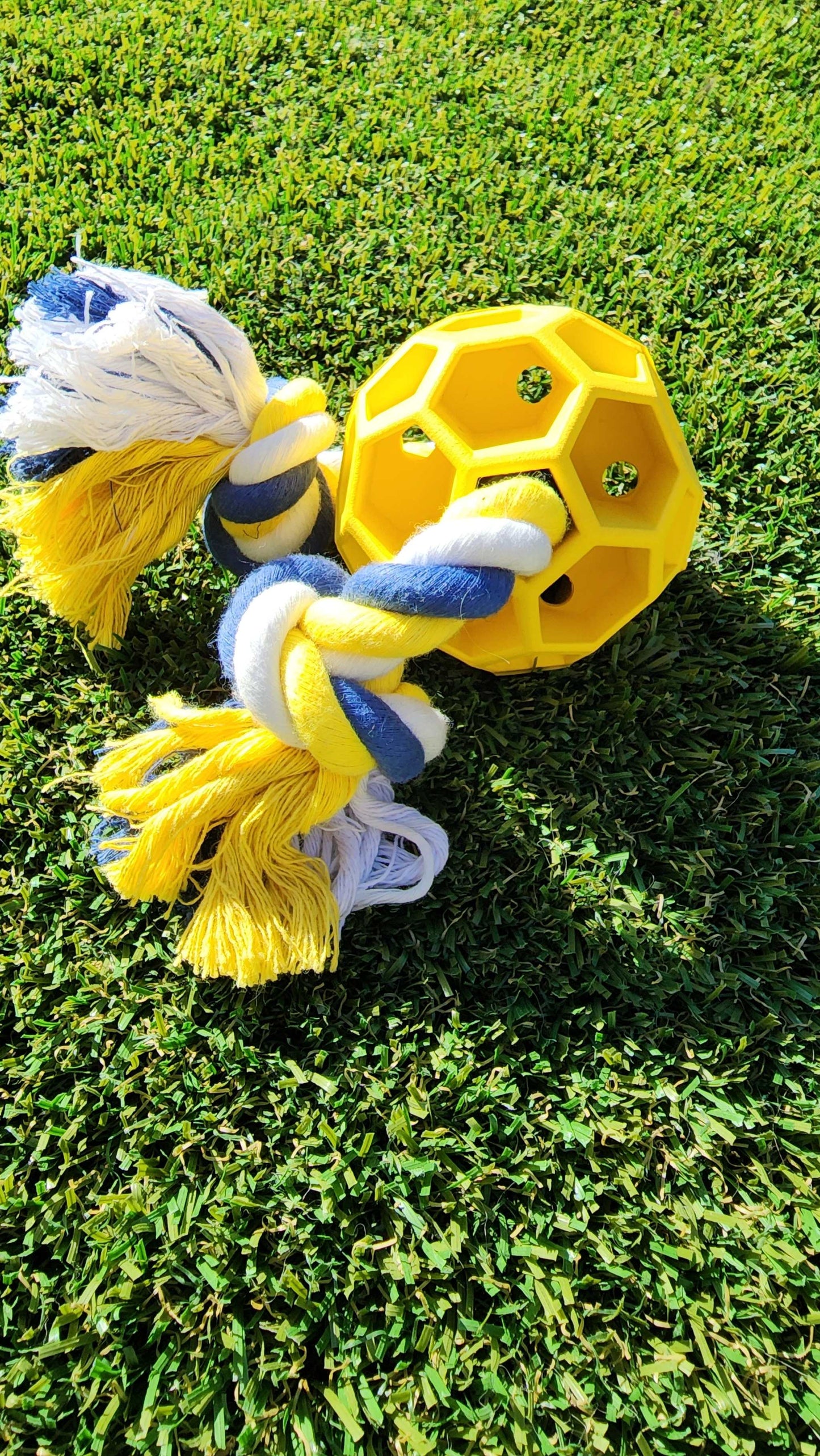 Durable rubber soccer ball chew toy with tug rope for active dogs