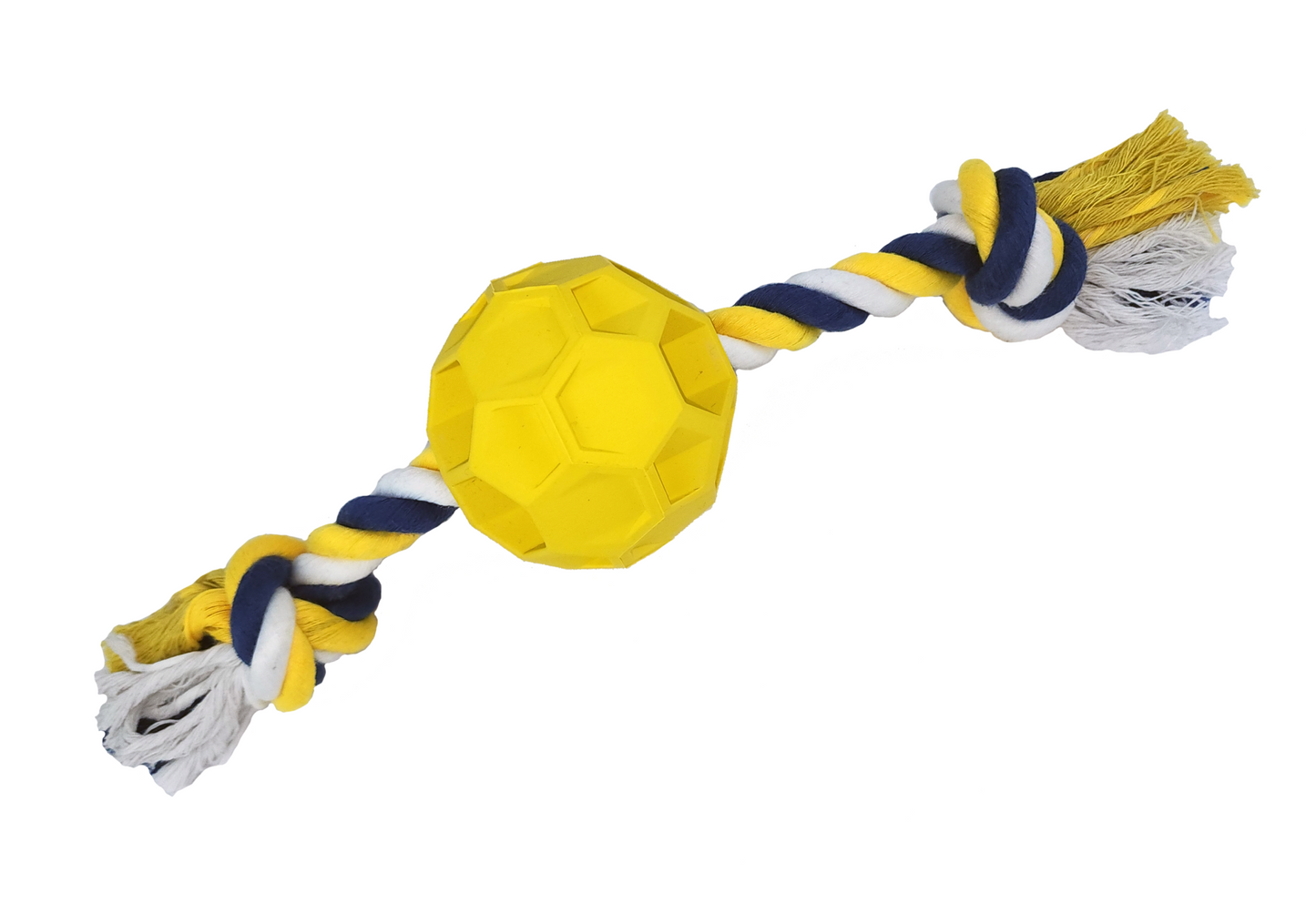 Durable rubber soccer ball chew toy with tug rope for active dogs