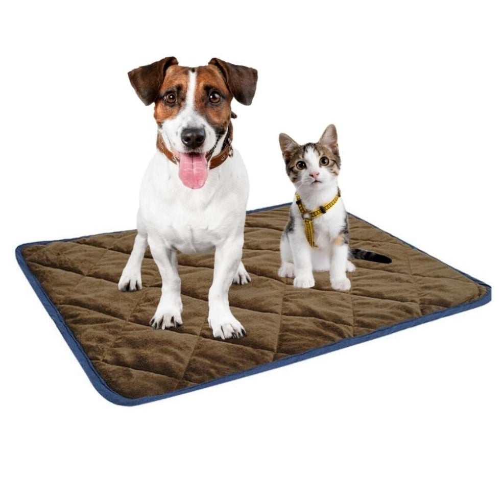 Brown self heating thermal bed for dogs and cats on floor
