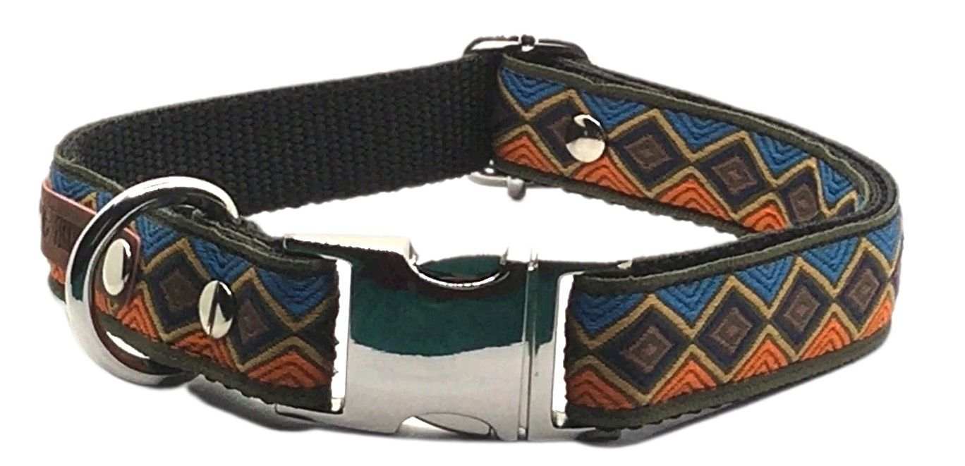 Handmade designer cotton dog collar with durable aluminium buckle for medium dogs