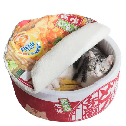 Pet ramen cushion plush bed with removable fleece mat for cats and dogs