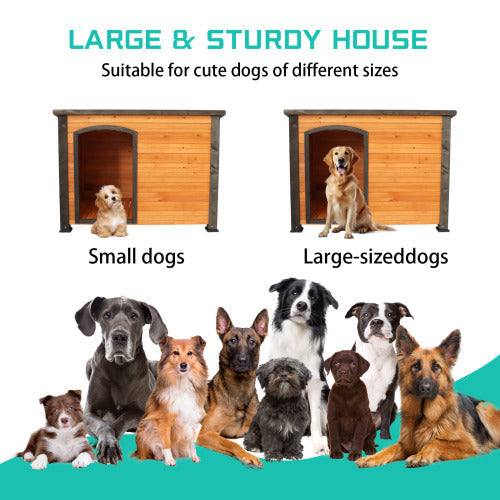 45-inch wooden dog house outdoor indoor kennel with waterproof elevated feet in golden black