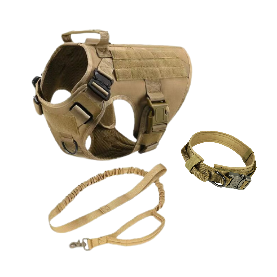 Military dog tactical harness with collar and durable nylon leash set