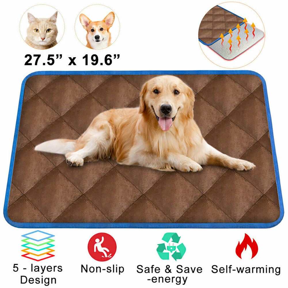 Brown self heating thermal bed for dogs and cats, portable and machine washable