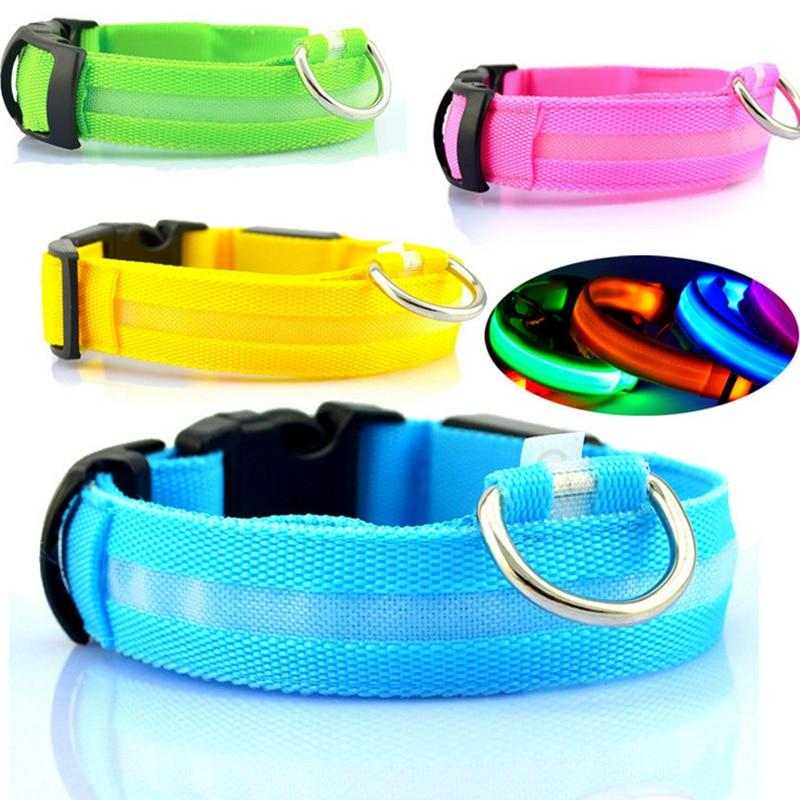 USB rechargeable LED pet dog collar with adjustable sizes and multiple light modes for high visibility at night