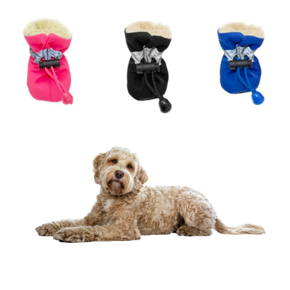 Set of 4 dogs winter warm shoes with anti-slip soles and reflective strips for safety