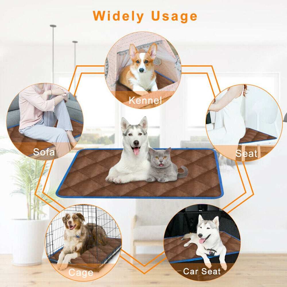 Brown self heating thermal bed for dogs and cats, durable and machine washable pet mattress pad