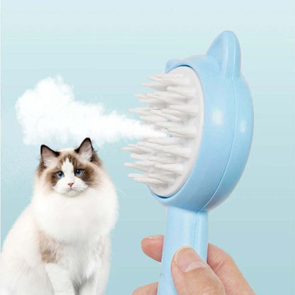 Hair cleaning brush for cat grooming with multifunctional steam and massage features, ergonomic design in yellow, blue, and pink colors