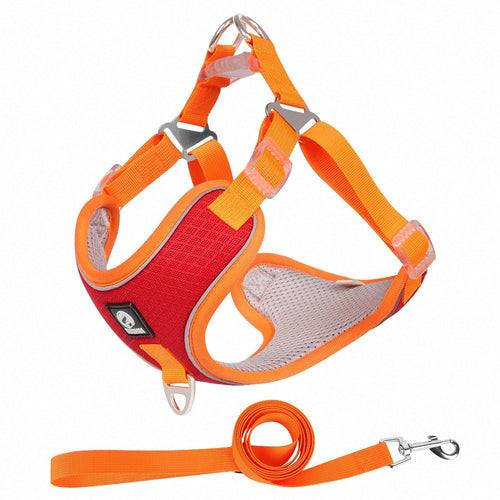 Adjustable breathable mesh pet dog harness with reflective saddle for safety and comfort