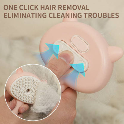Multifunctional hair cleaning brush with steam technology for cat grooming and massage in yellow, blue, and pink colors