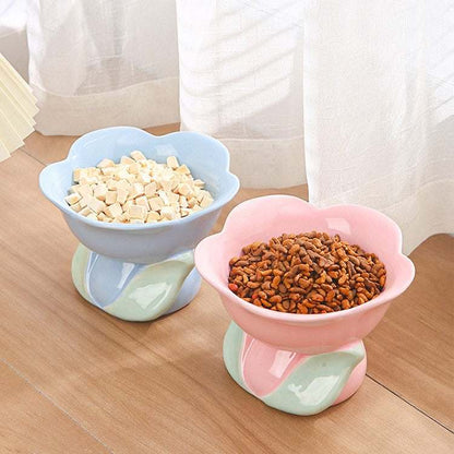 Flower Ceramic Cat Bowl Protects The Cervical Spine