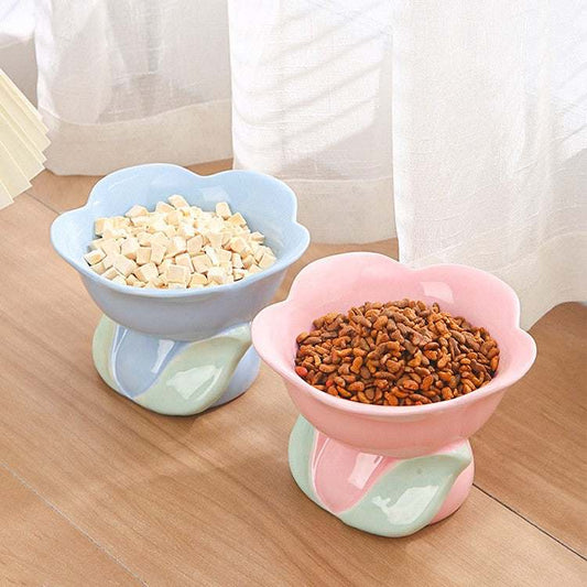Flower Ceramic Cat Bowl Protects The Cervical Spine