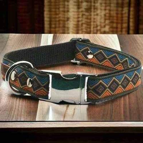 Handmade designer cotton dog collar with durable metal hardware for medium-sized dogs