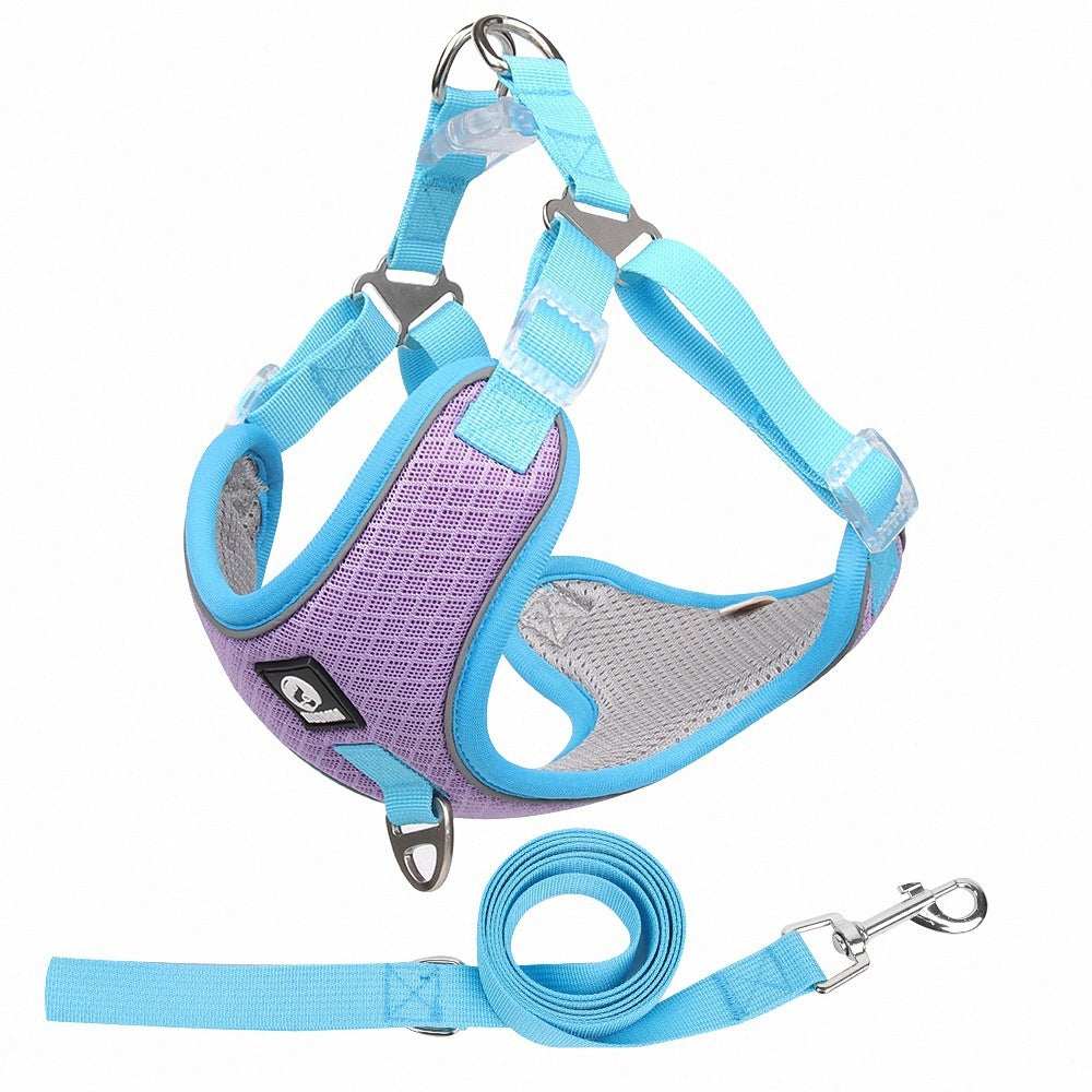 Adjustable breathable mesh pet dog harness with reflective straps for safety